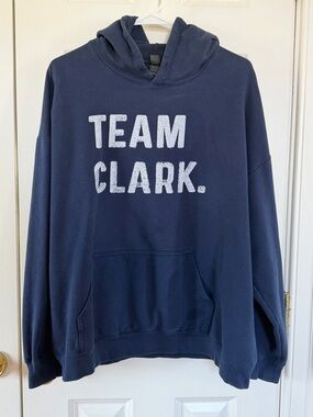 Gildan Navy Blue Hoodie with White TEAM CLARK Print - Womens XL Caitlin Clark